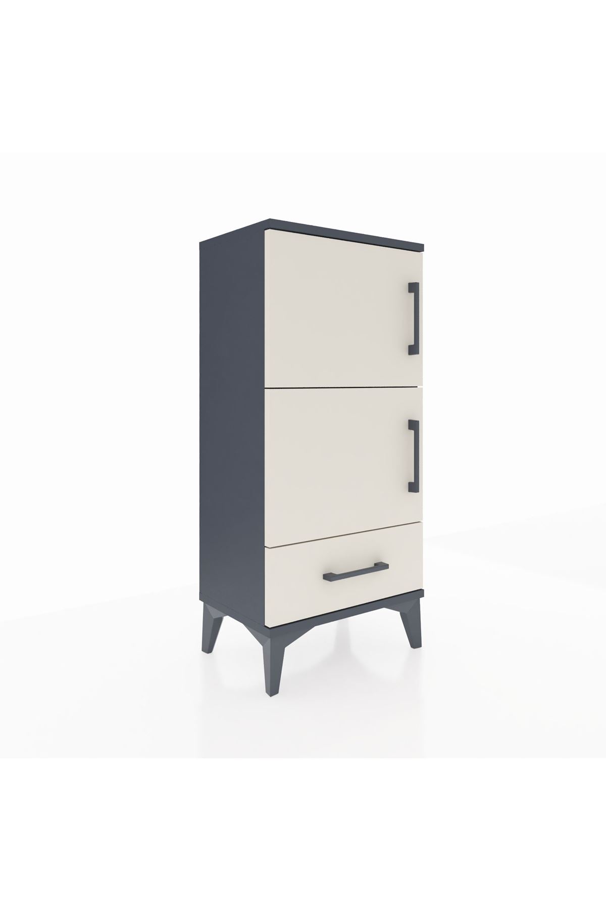 Arges Komodin 4 Raflı Tek Çekmeceli 2 Kapaklı 44x30x96 Antrasit-Aytaşı