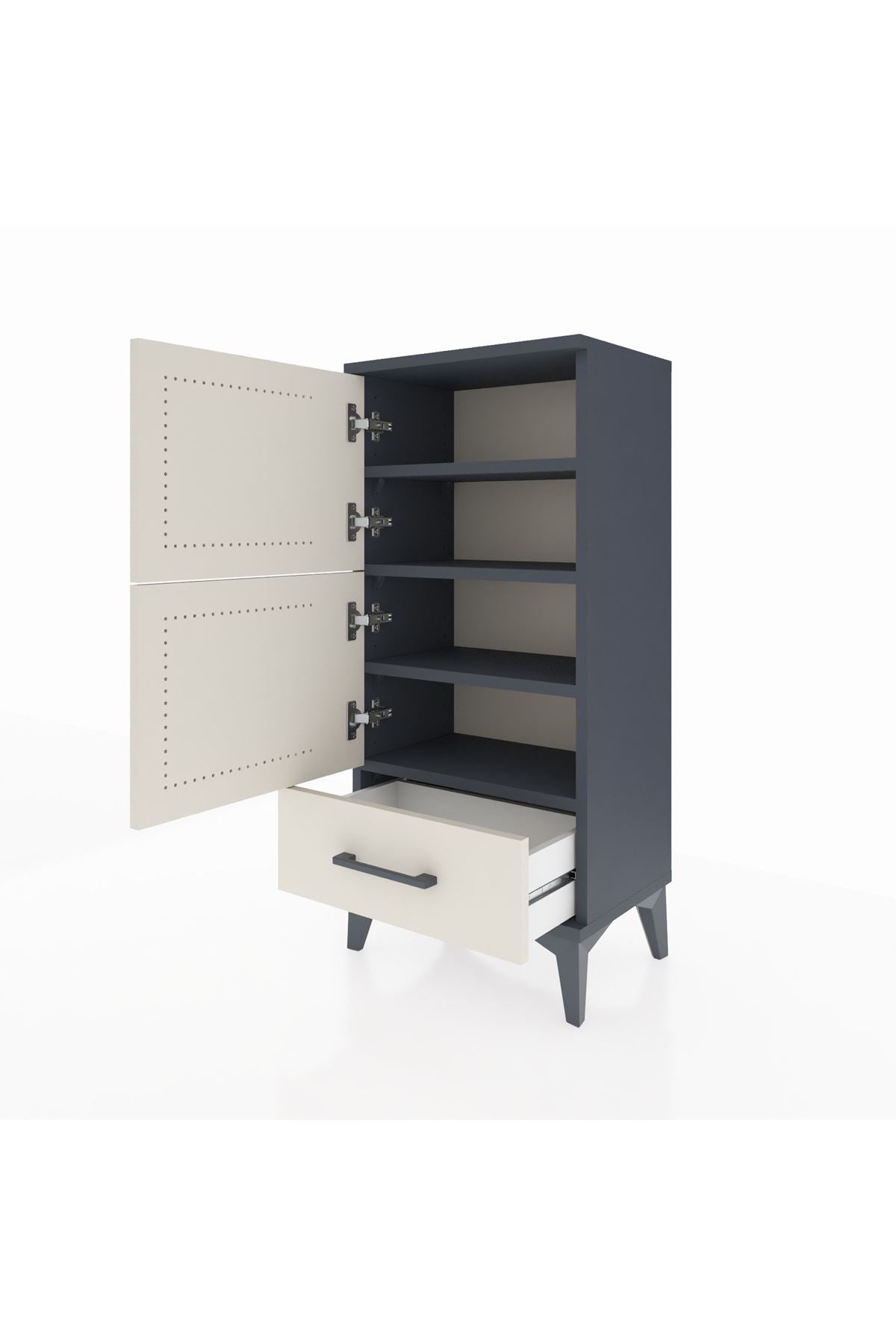 Arges Komodin 4 Raflı Tek Çekmeceli 2 Kapaklı 44x30x96 Antrasit-Aytaşı