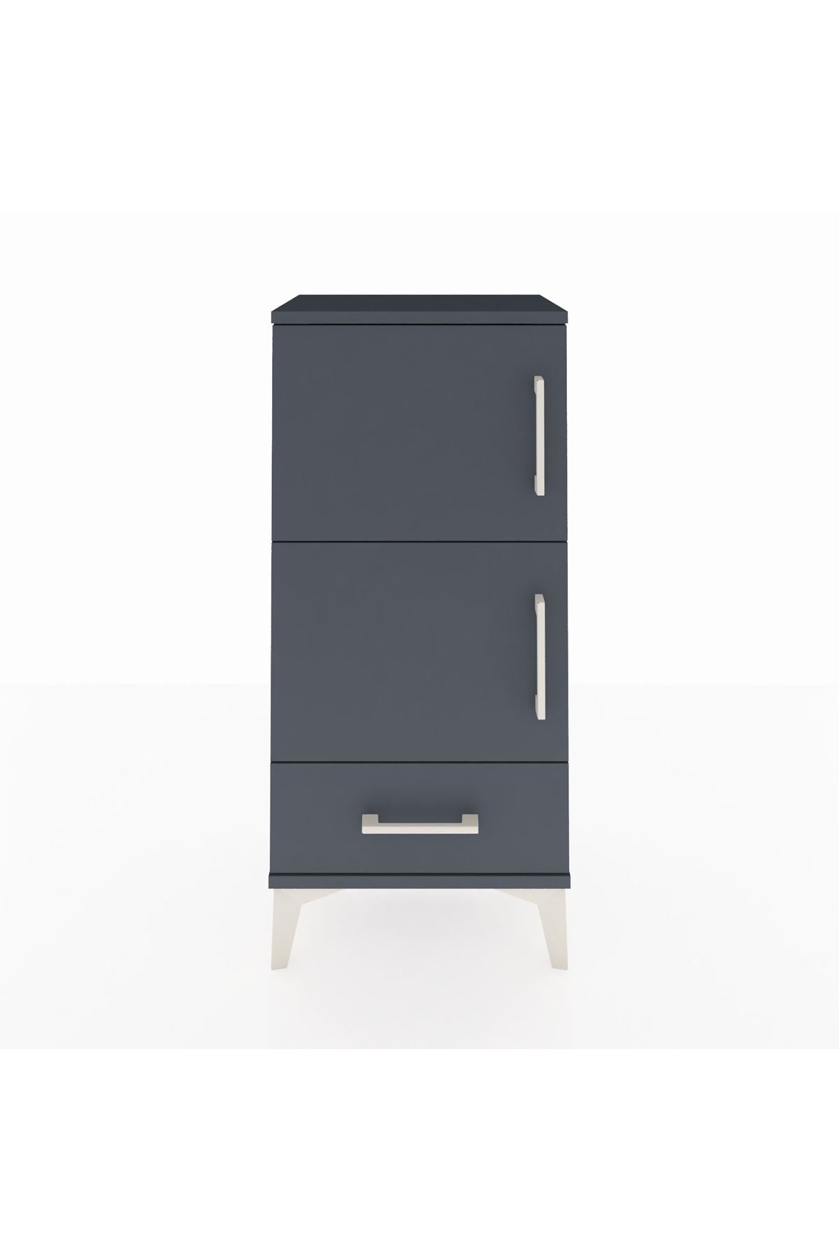 Arges Komodin 4 Raflı Tek Çekmeceli 2 Kapaklı 44x30x96 Antrasit-Antrasit