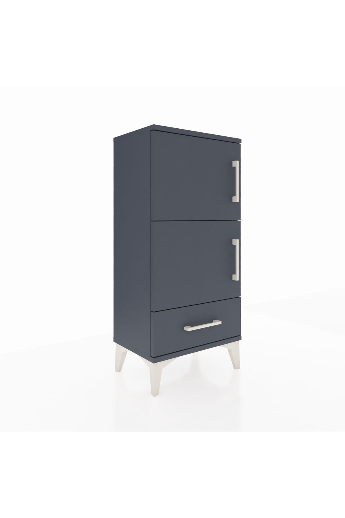 Arges Komodin 4 Raflı Tek Çekmeceli 2 Kapaklı 44x30x96 Antrasit-Antrasit