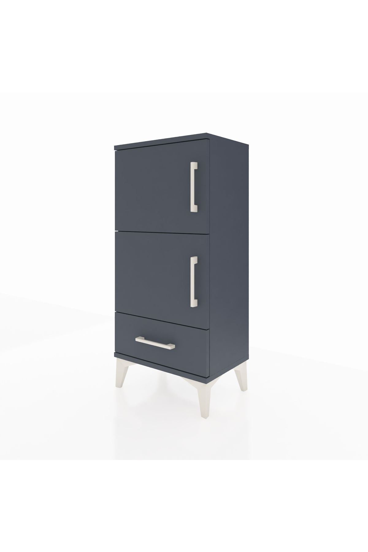 Arges Komodin 4 Raflı Tek Çekmeceli 2 Kapaklı 44x30x96 Antrasit-Antrasit