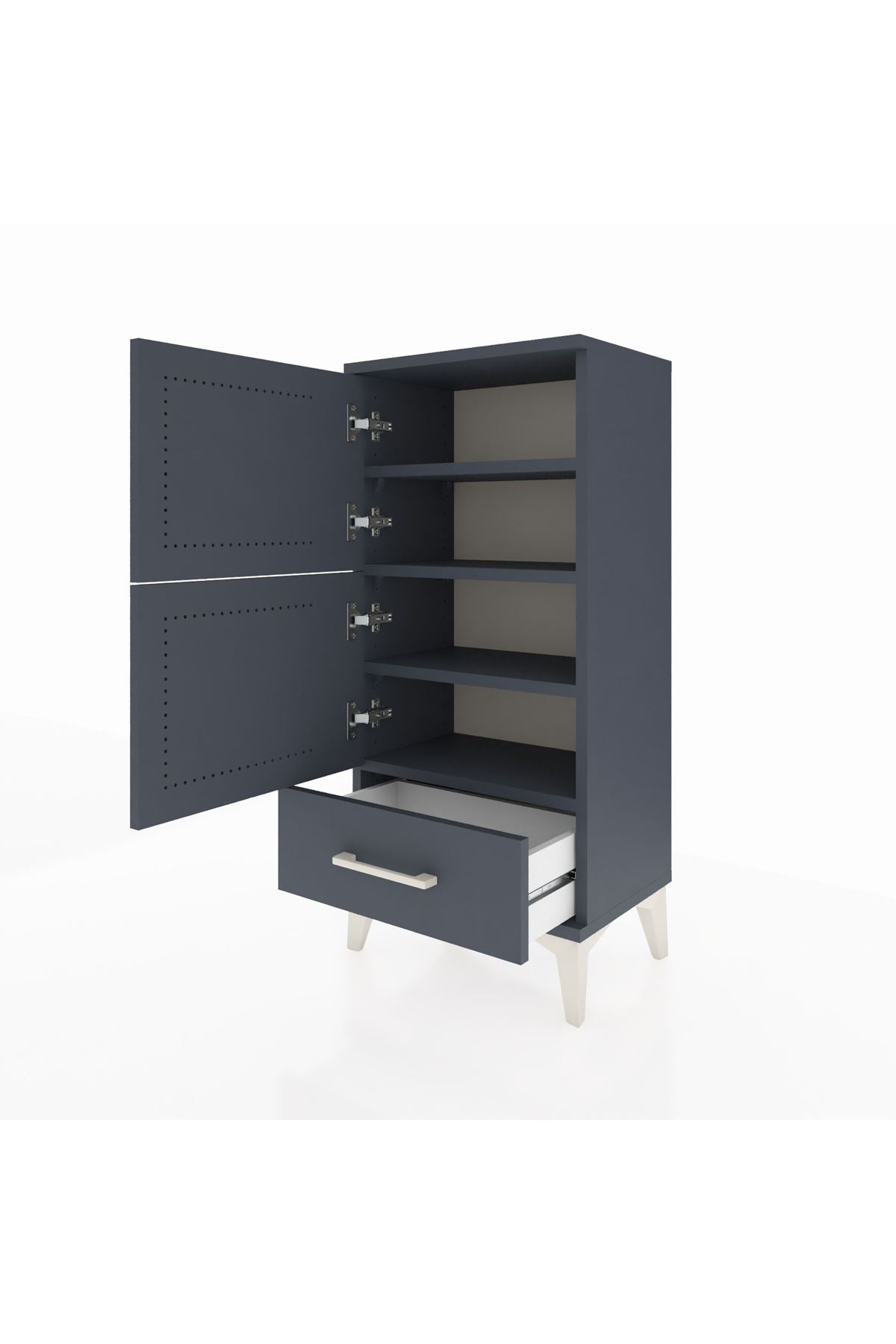 Arges Komodin 4 Raflı Tek Çekmeceli 2 Kapaklı 44x30x96 Antrasit-Antrasit