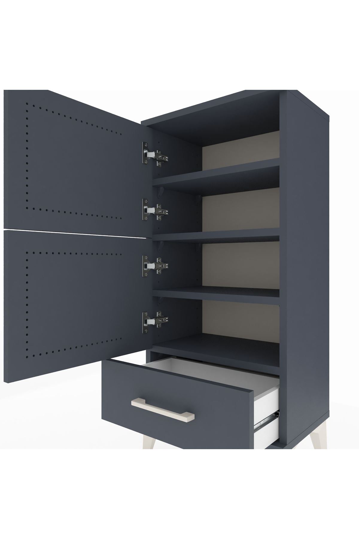 Arges Komodin 4 Raflı Tek Çekmeceli 2 Kapaklı 44x30x96 Antrasit-Antrasit