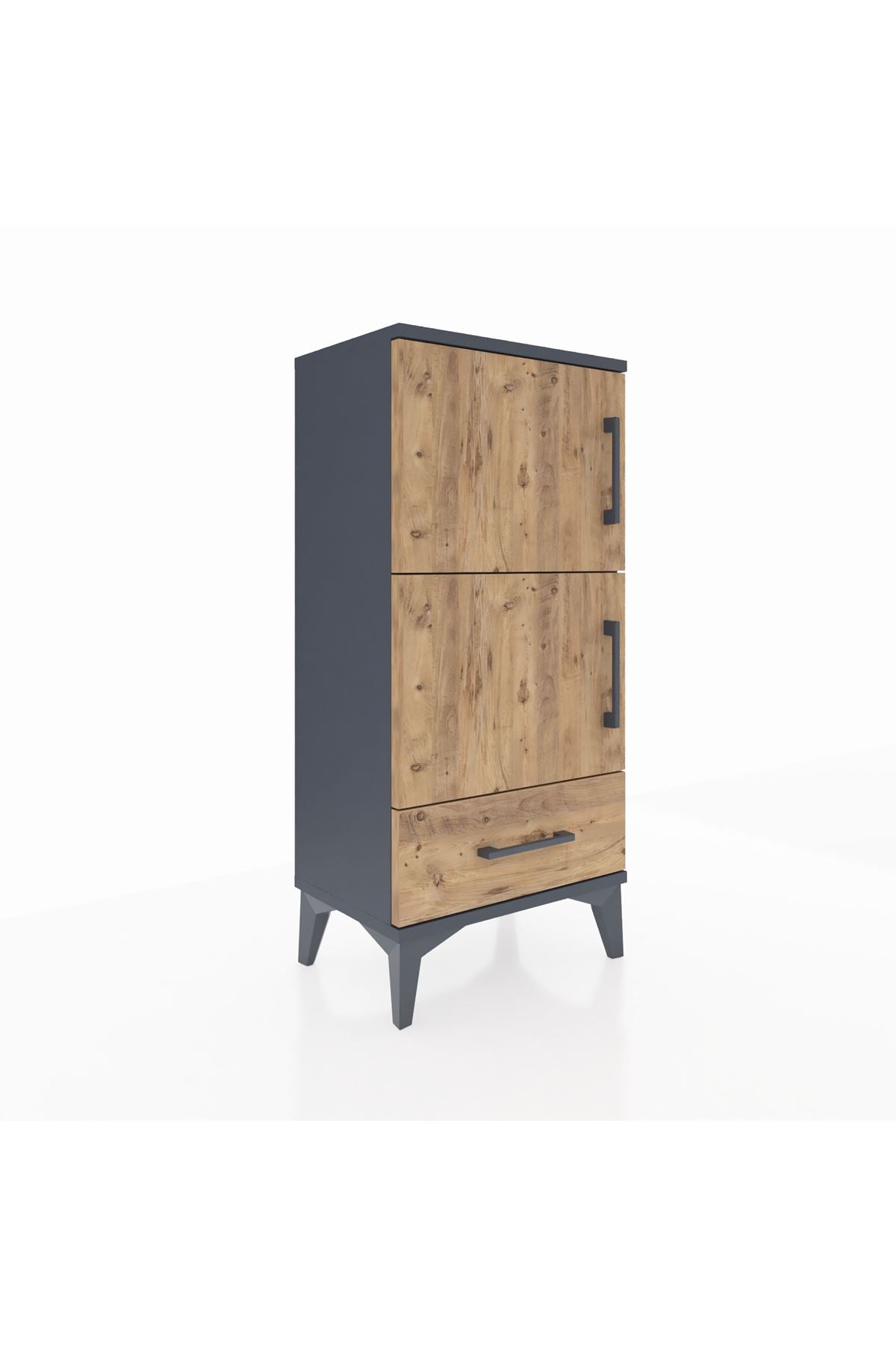 Arges Komodin 4 Raflı Tek Çekmeceli 2 Kapaklı 44x30x96 Antrasit-Çam