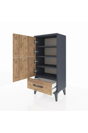 Arges Komodin 4 Raflı Tek Çekmeceli 2 Kapaklı 44x30x96 Antrasit-Çam