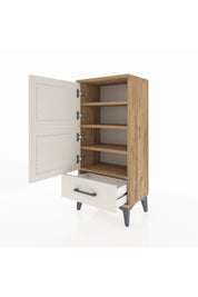 Arges Komodin 4 Raflı Tek Çekmeceli 2 Kapaklı 44x30x96 Çam-Aytaşı