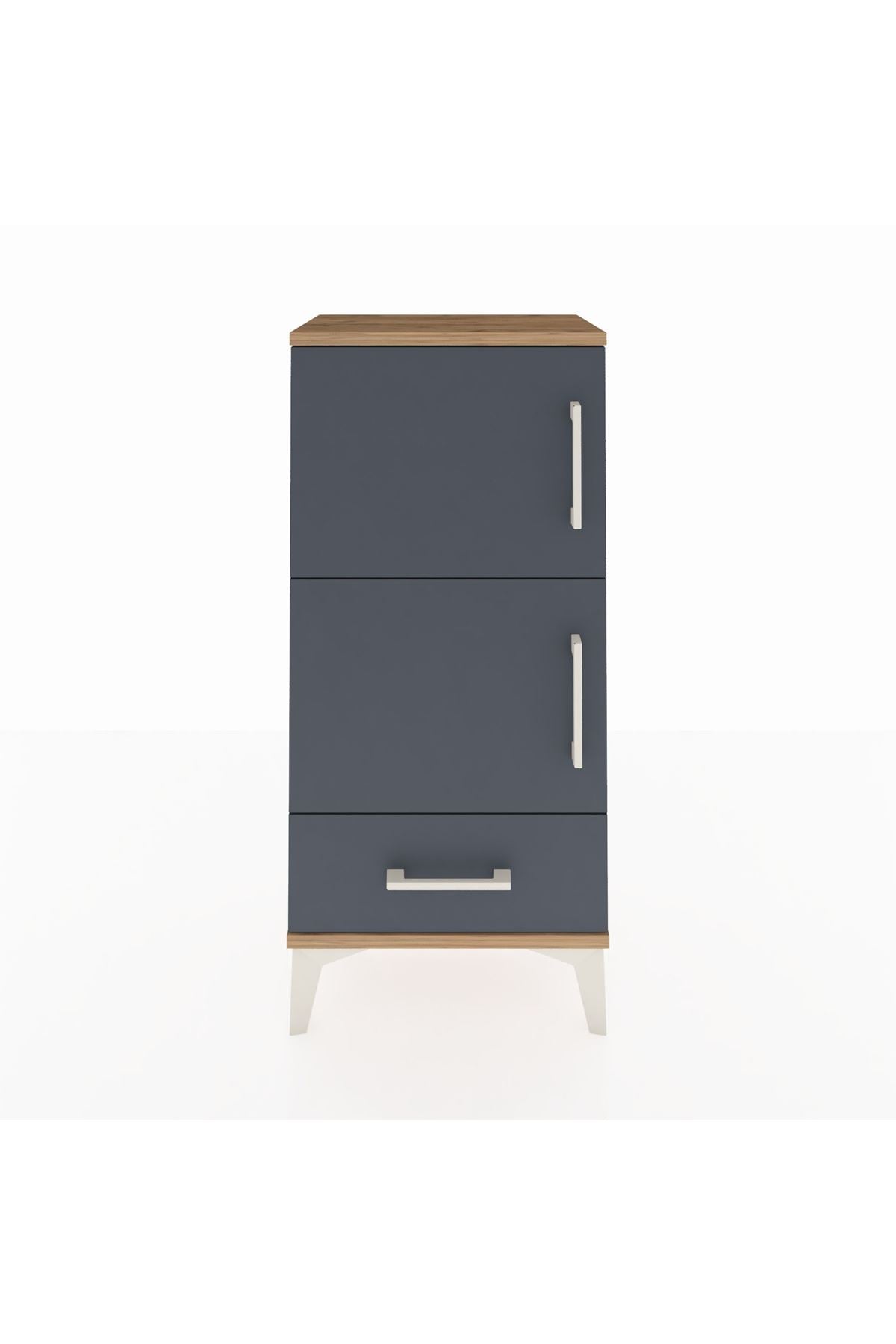 Arges Komodin 4 Raflı Tek Çekmeceli 2 Kapaklı 44x30x96 Çam-Antrasit