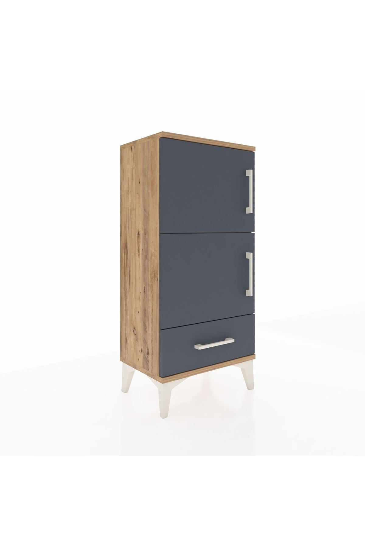 Arges Komodin 4 Raflı Tek Çekmeceli 2 Kapaklı 44x30x96 Çam-Antrasit