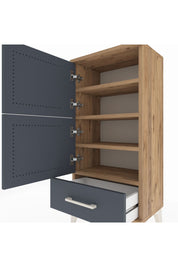 Arges Komodin 4 Raflı Tek Çekmeceli 2 Kapaklı 44x30x96 Çam-Antrasit