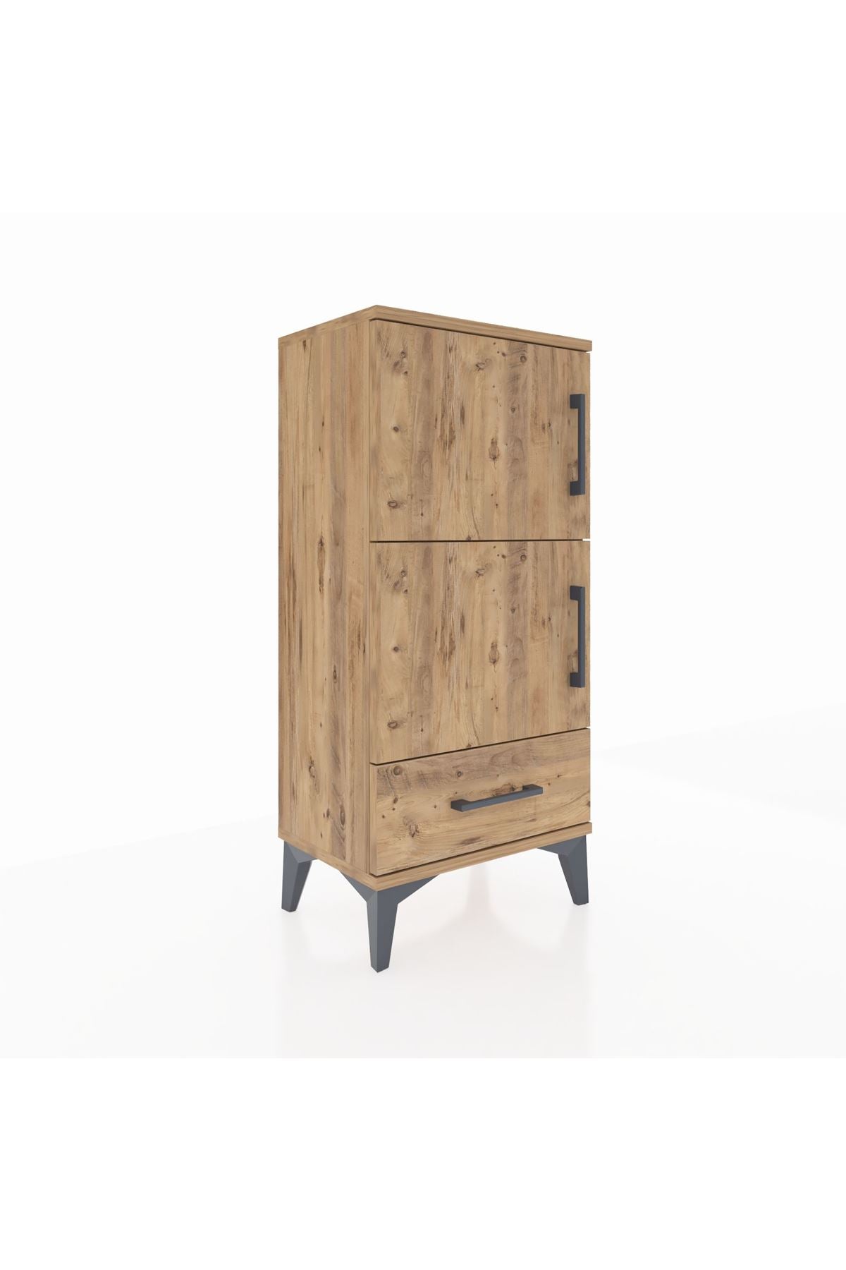 Arges Komodin 4 Raflı Tek Çekmeceli 2 Kapaklı 44x30x96 Çam-Çam