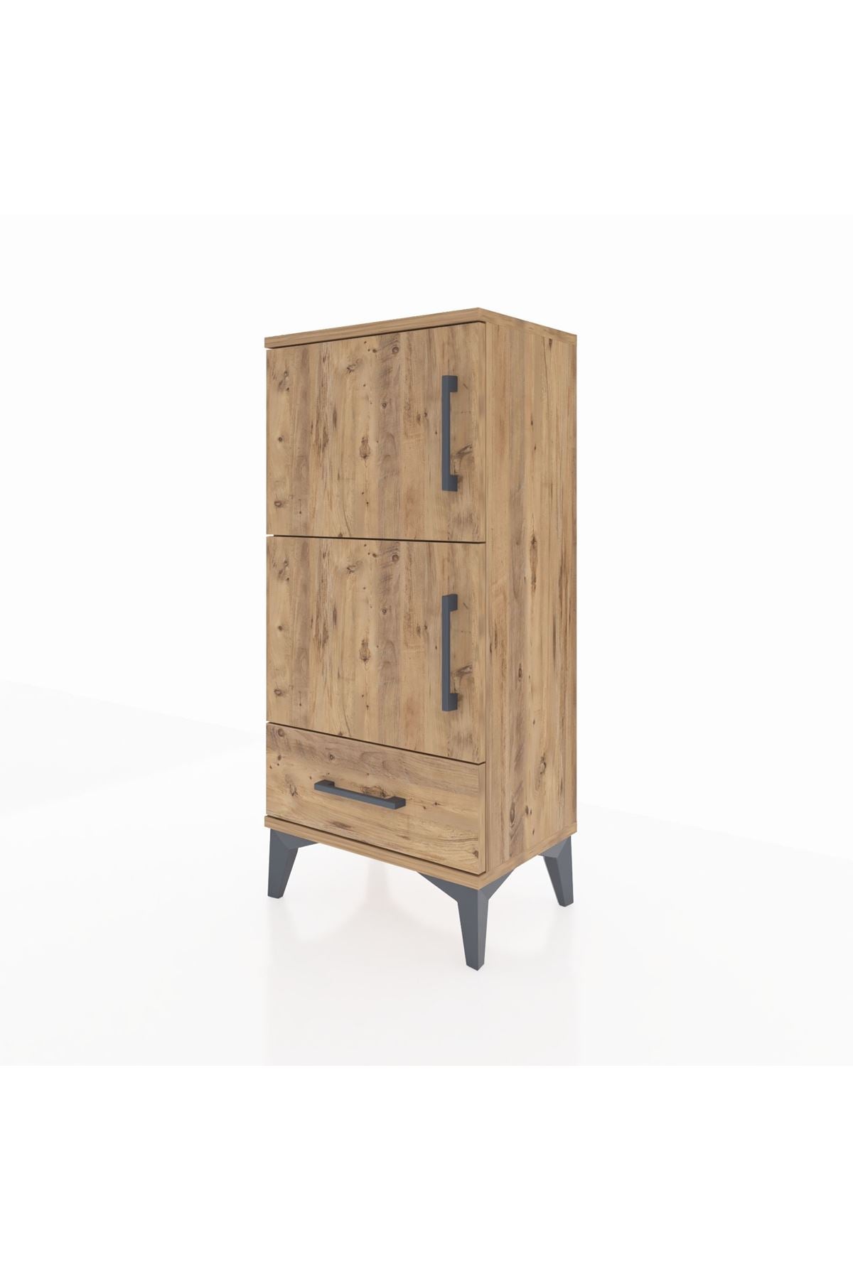 Arges Komodin 4 Raflı Tek Çekmeceli 2 Kapaklı 44x30x96 Çam-Çam