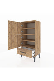 Arges Komodin 4 Raflı Tek Çekmeceli 2 Kapaklı 44x30x96 Çam-Çam