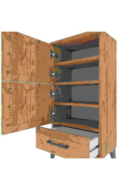 Arges Komodin 4 Raflı Tek Çekmeceli 2 Kapaklı 44x30x96 Çam-Çam