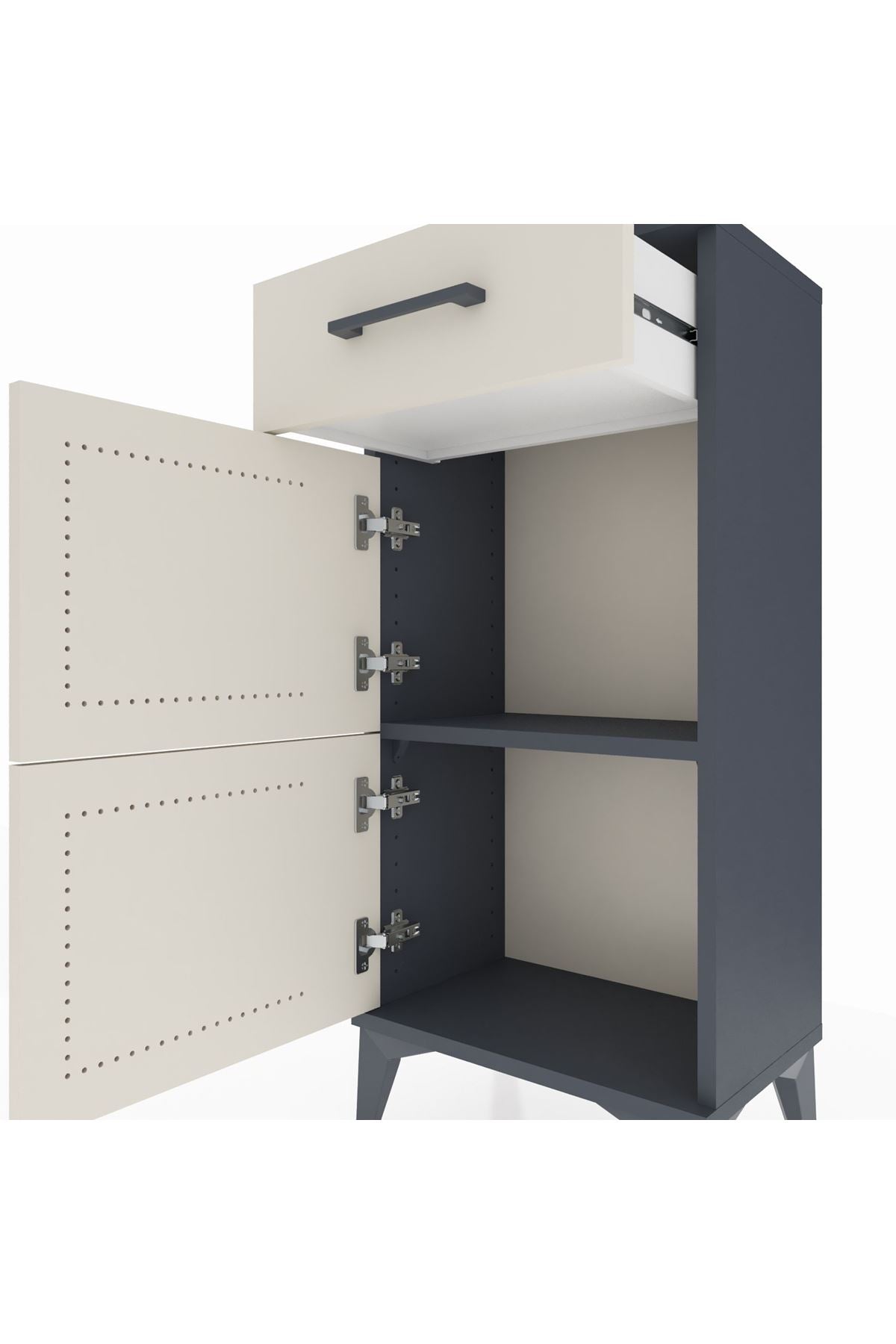 Arges Komodin Tek Raflı Tek Çekmeceli 2 Kapaklı 44x30x96 Antrasit-Aytaşı