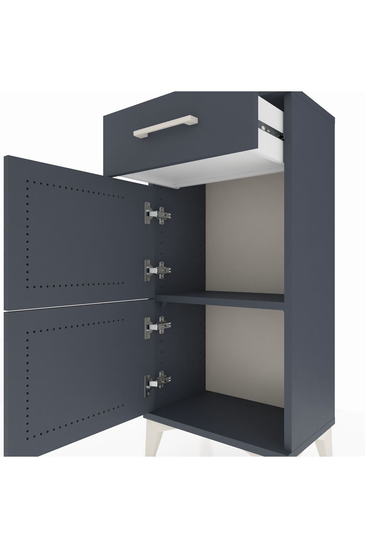 Arges Komodin Tek Raflı Tek Çekmeceli 2 Kapaklı 44x30x96 Antrasit-Antrasit