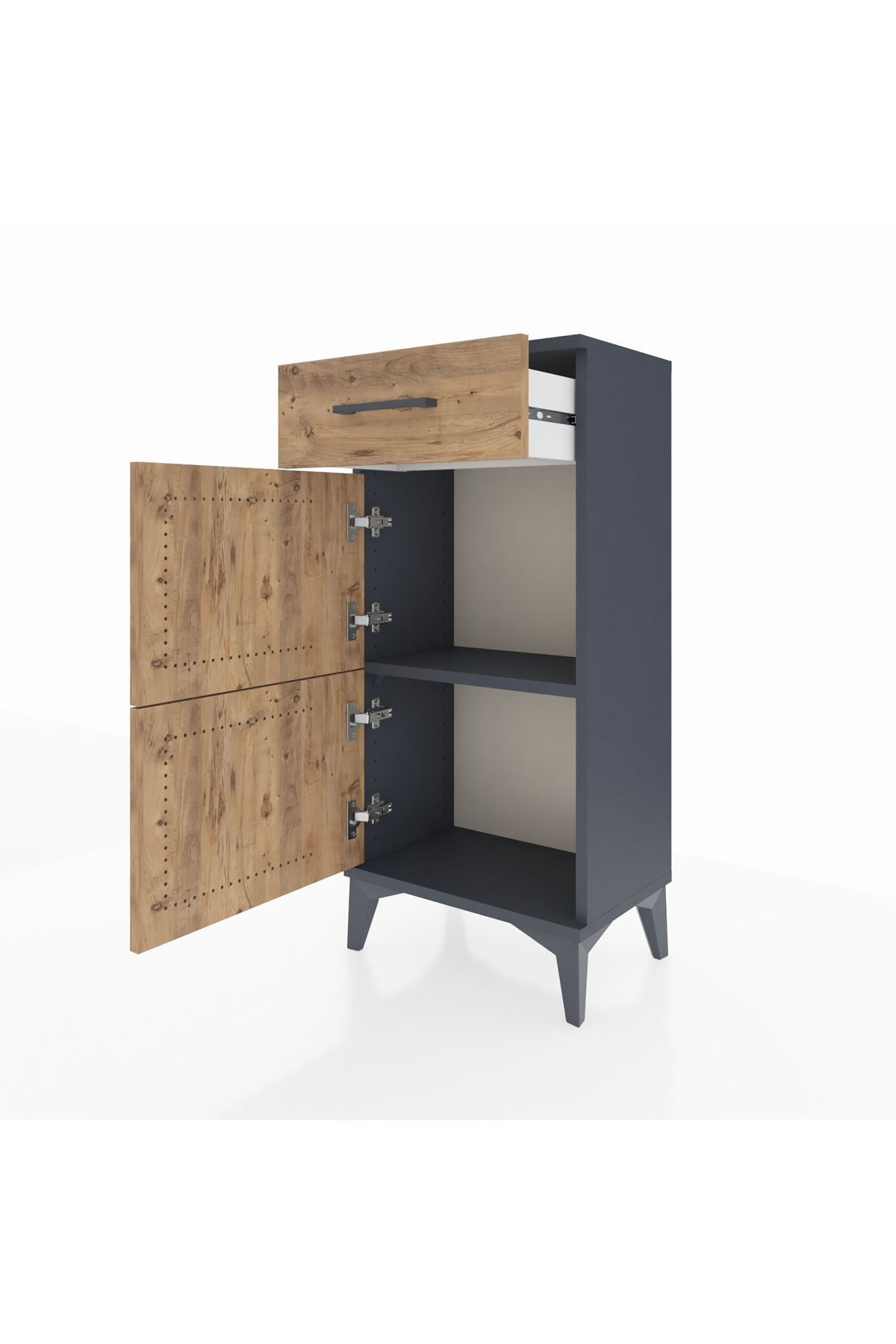 Arges Komodin Tek Raflı Tek Çekmeceli 2 Kapaklı 44x30x96 Antrasit-Çam