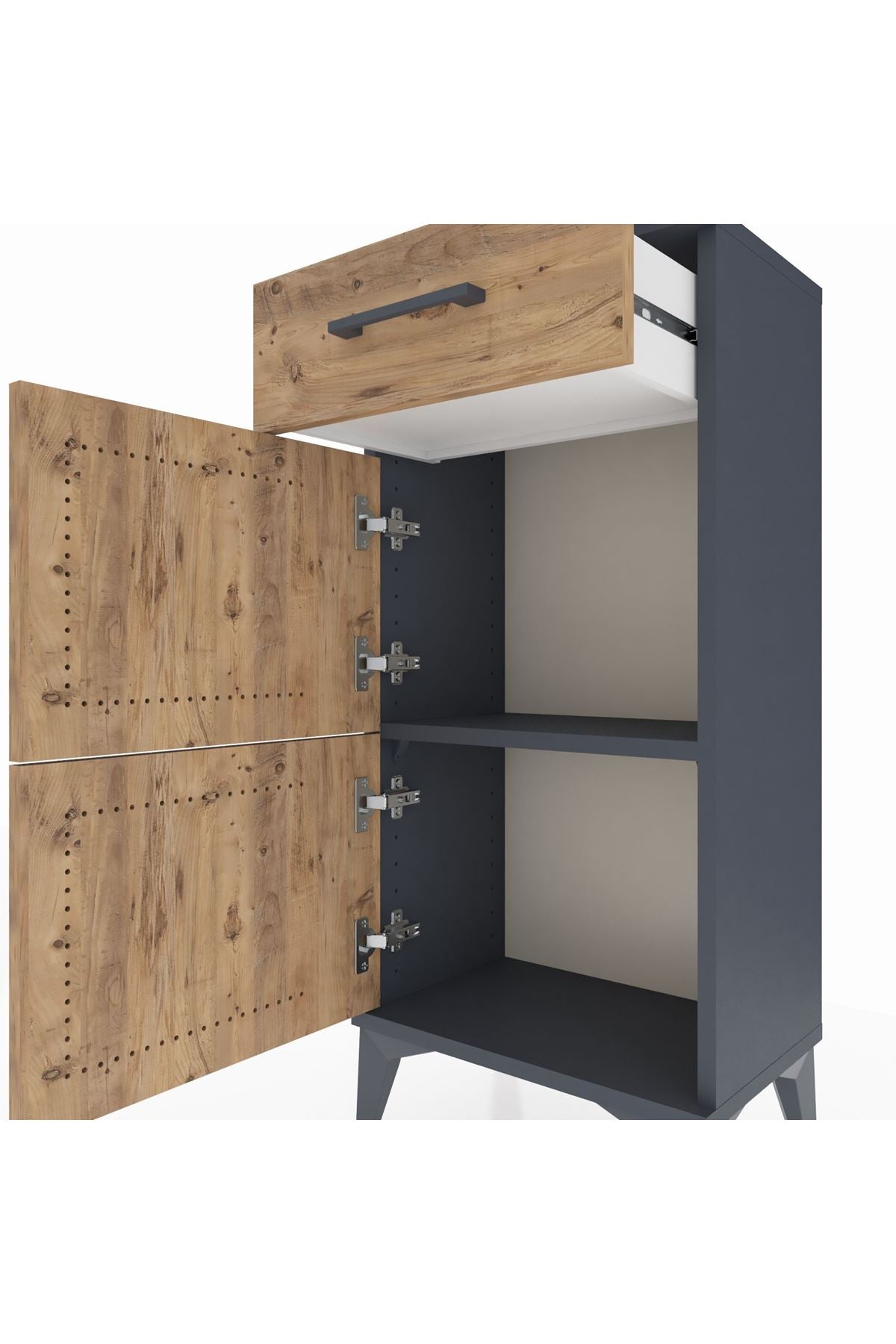 Arges Komodin Tek Raflı Tek Çekmeceli 2 Kapaklı 44x30x96 Antrasit-Çam