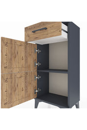 Arges Komodin Tek Raflı Tek Çekmeceli 2 Kapaklı 44x30x96 Antrasit-Çam