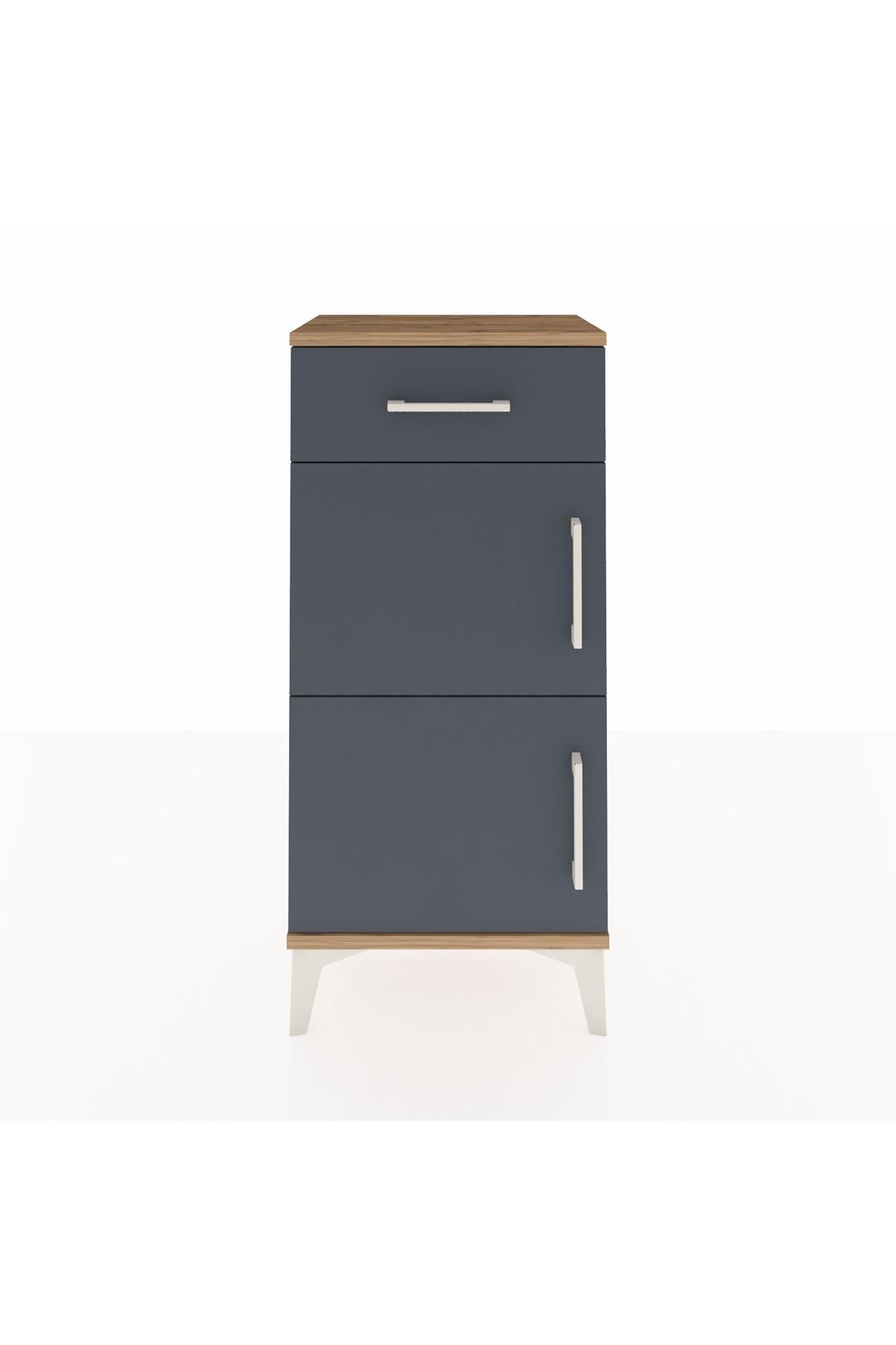 Arges Komodin Tek Raflı Tek Çekmeceli 2 Kapaklı 44x30x96 Çam-Antrasit