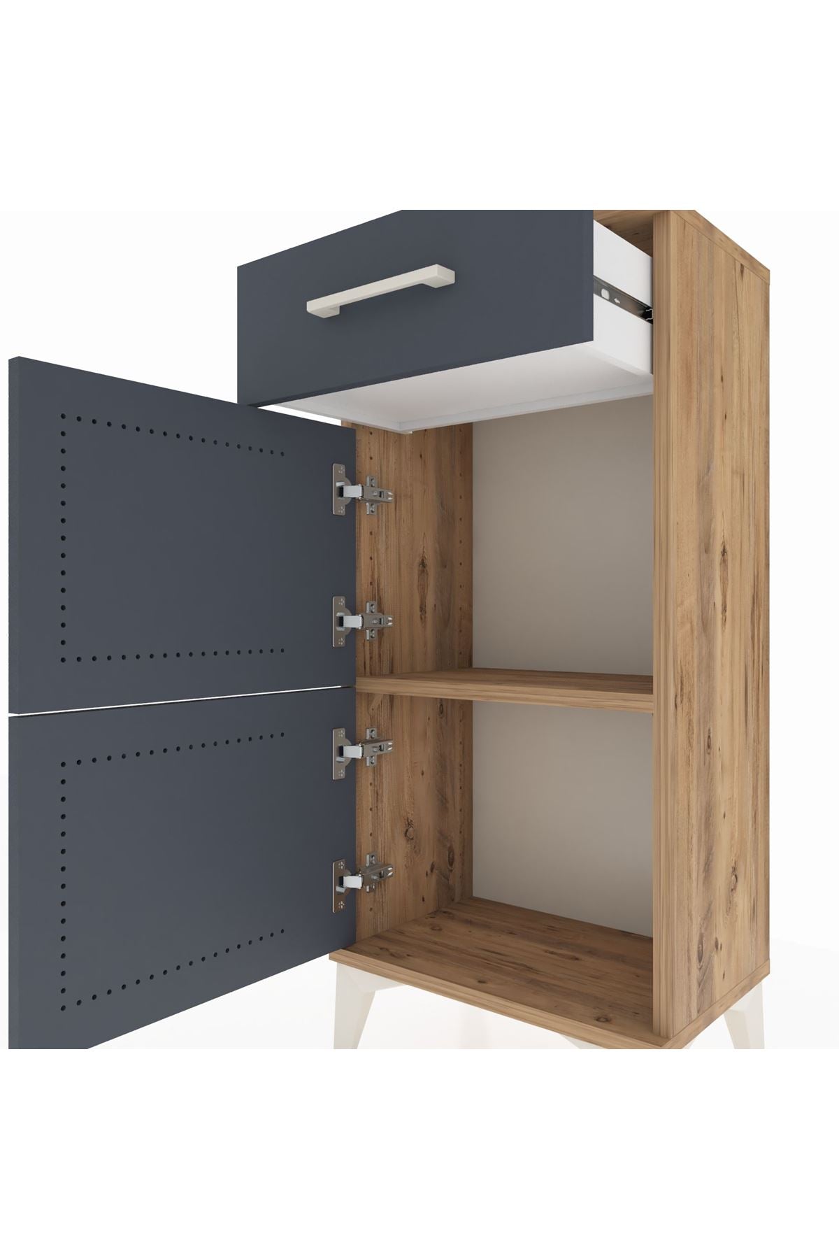 Arges Komodin Tek Raflı Tek Çekmeceli 2 Kapaklı 44x30x96 Çam-Antrasit