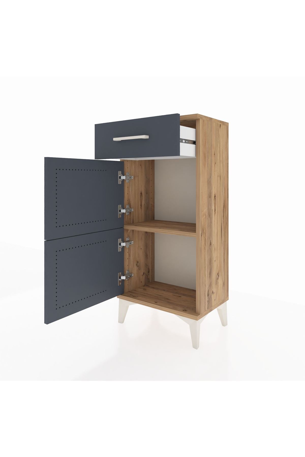 Arges Komodin Tek Raflı Tek Çekmeceli 2 Kapaklı 44x30x96 Çam-Antrasit