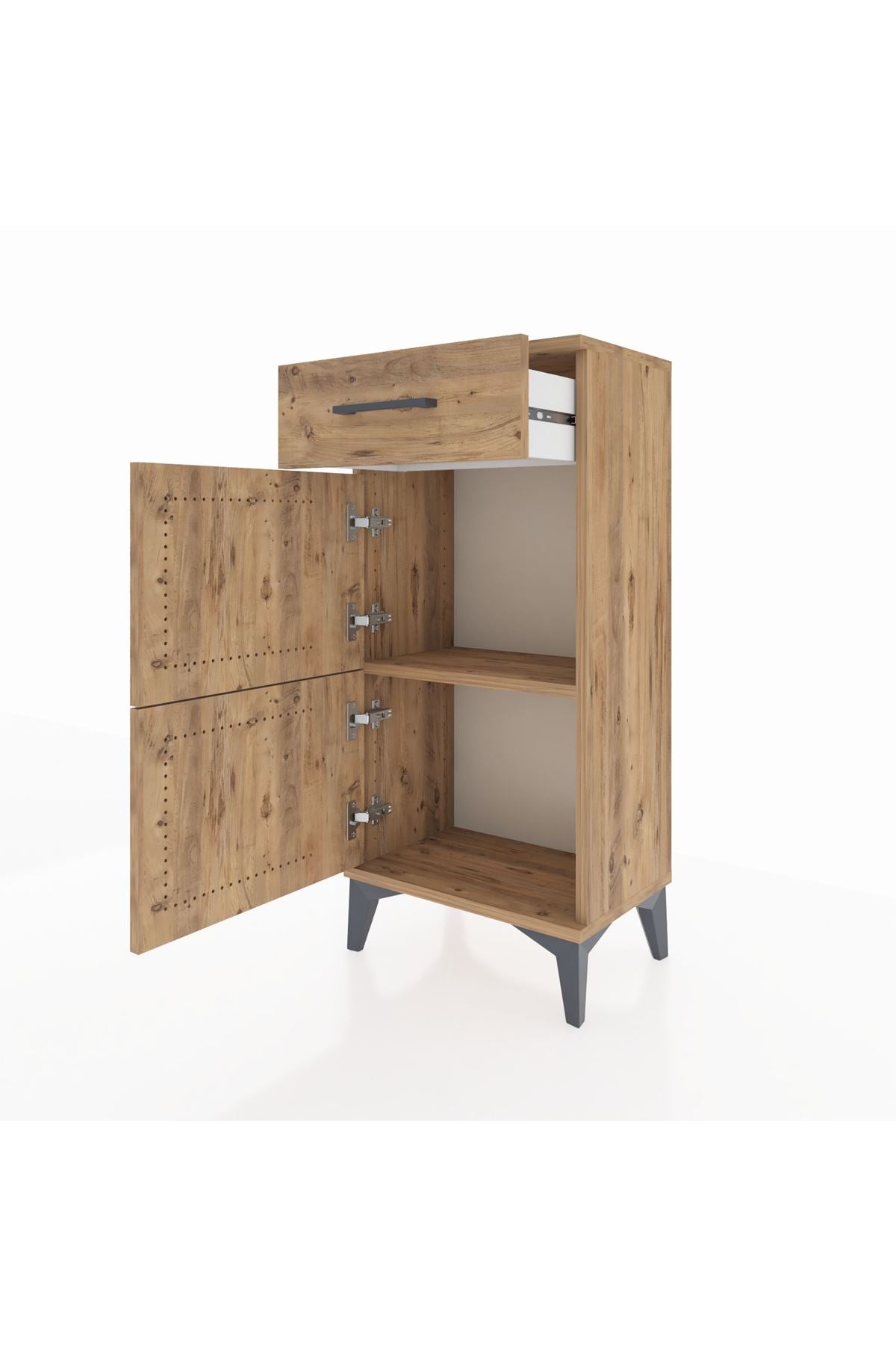 Arges Komodin Tek Raflı Tek Çekmeceli 2 Kapaklı 44x30x96 Çam-Çam