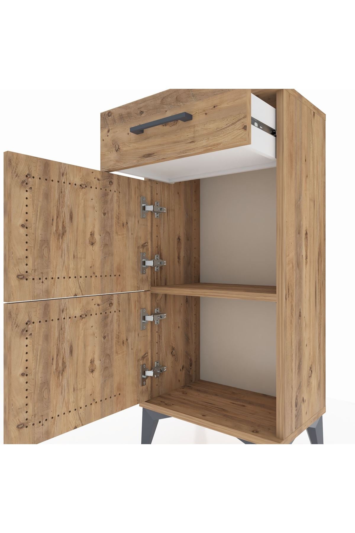 Arges Komodin Tek Raflı Tek Çekmeceli 2 Kapaklı 44x30x96 Çam-Çam