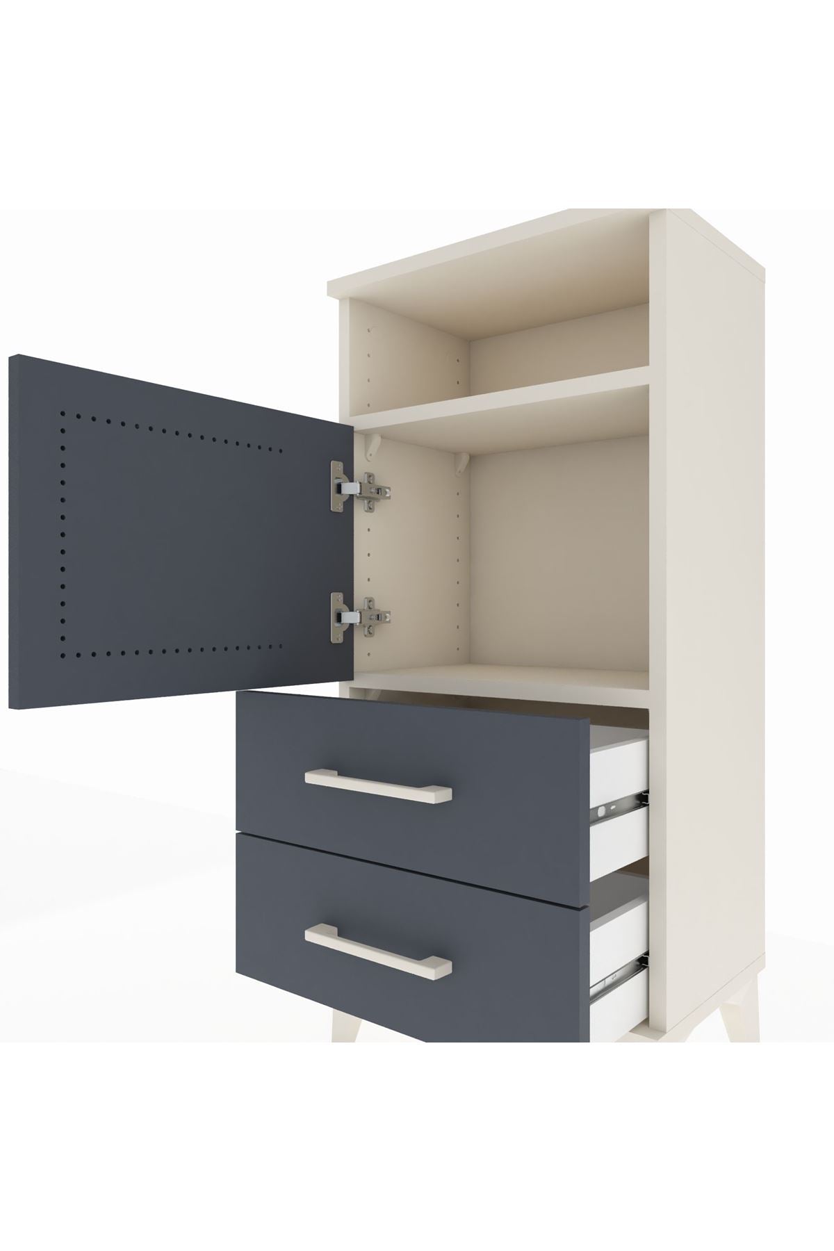 Arges Komodin 2 Raflı 2 Çekmeceli Tek Kapaklı 44x30x96 Aytaşı-Antrasit