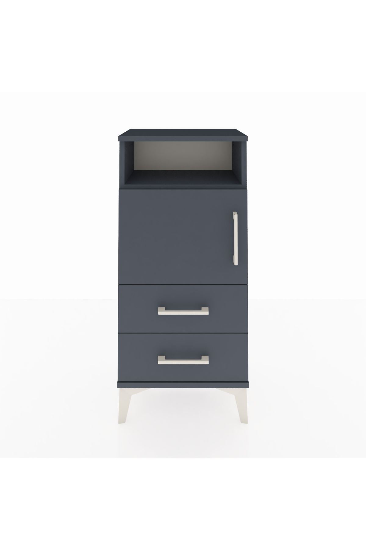 Arges Komodin 2 Raflı 2 Çekmeceli Tek Kapaklı 44x30x96 Antrasit-Antrasit