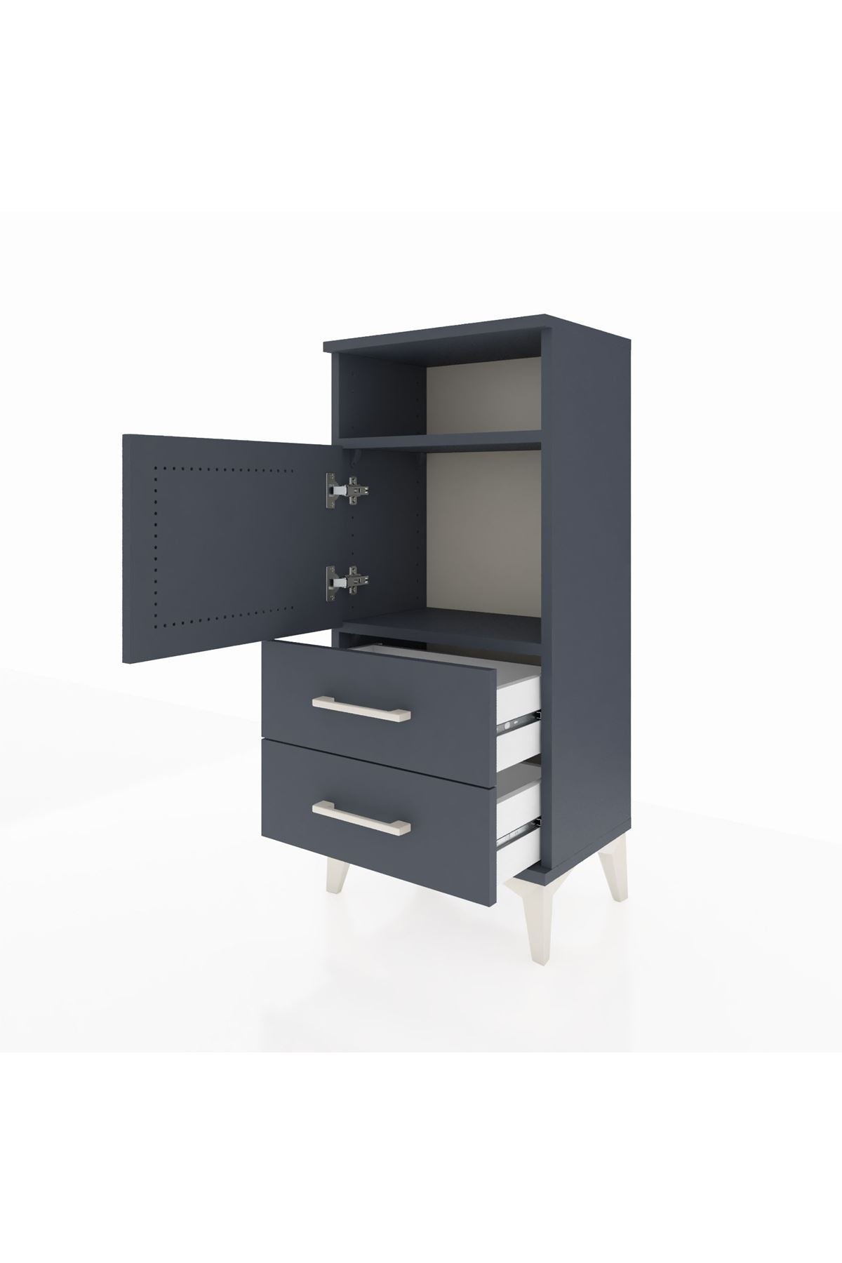 Arges Komodin 2 Raflı 2 Çekmeceli Tek Kapaklı 44x30x96 Antrasit-Antrasit