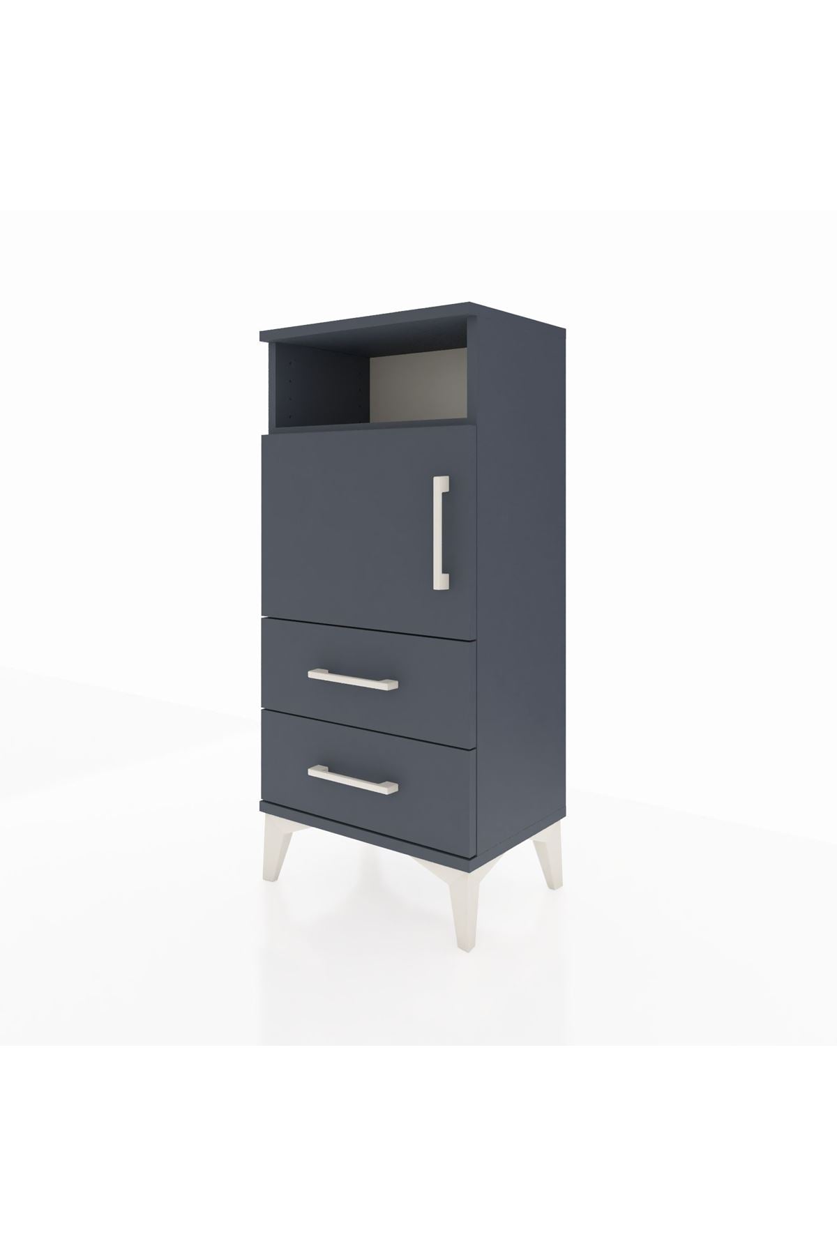 Arges Komodin 2 Raflı 2 Çekmeceli Tek Kapaklı 44x30x96 Antrasit-Antrasit