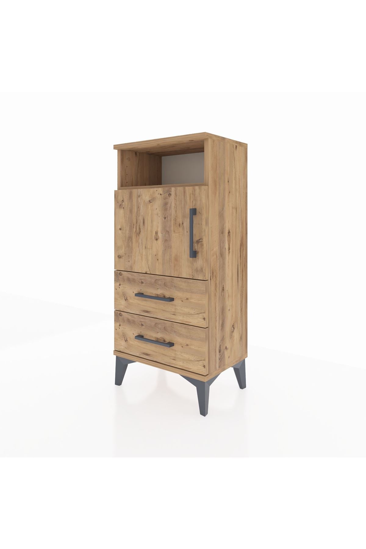 Arges Komodin 2 Raflı 2 Çekmeceli Tek Kapaklı 44x30x96 Çam-Çam