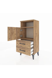 Arges Komodin 2 Raflı 2 Çekmeceli Tek Kapaklı 44x30x96 Çam-Çam