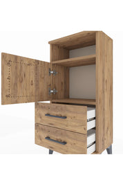 Arges Komodin 2 Raflı 2 Çekmeceli Tek Kapaklı 44x30x96 Çam-Çam