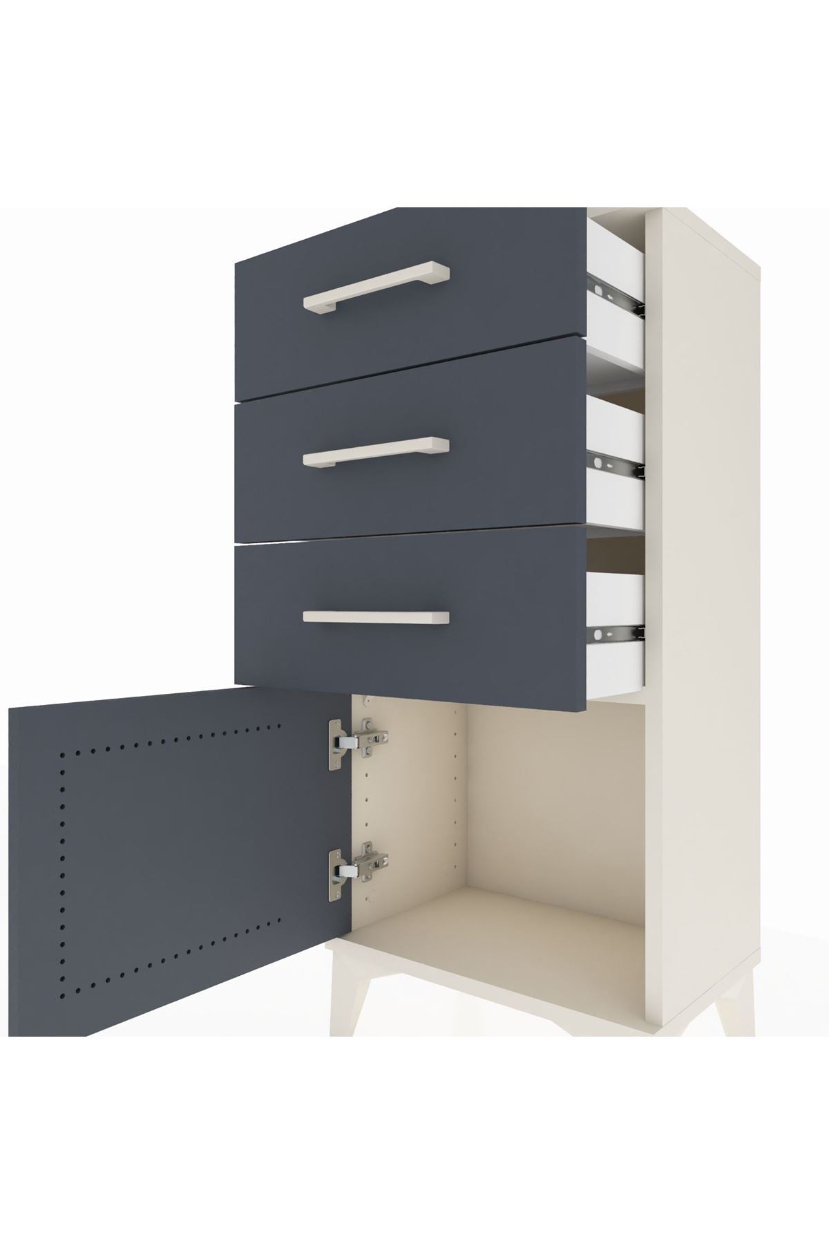 Arges Komodin 3 Çekmeceli Tek Kapaklı 44x30x96 Aytaşı-Antrasit