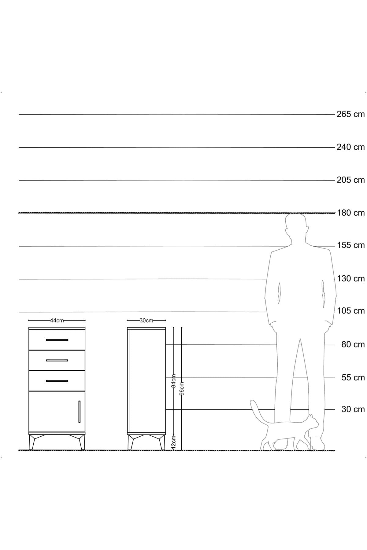 Arges Komodin 3 Çekmeceli Tek Kapaklı 44x30x96 Aytaşı-Antrasit