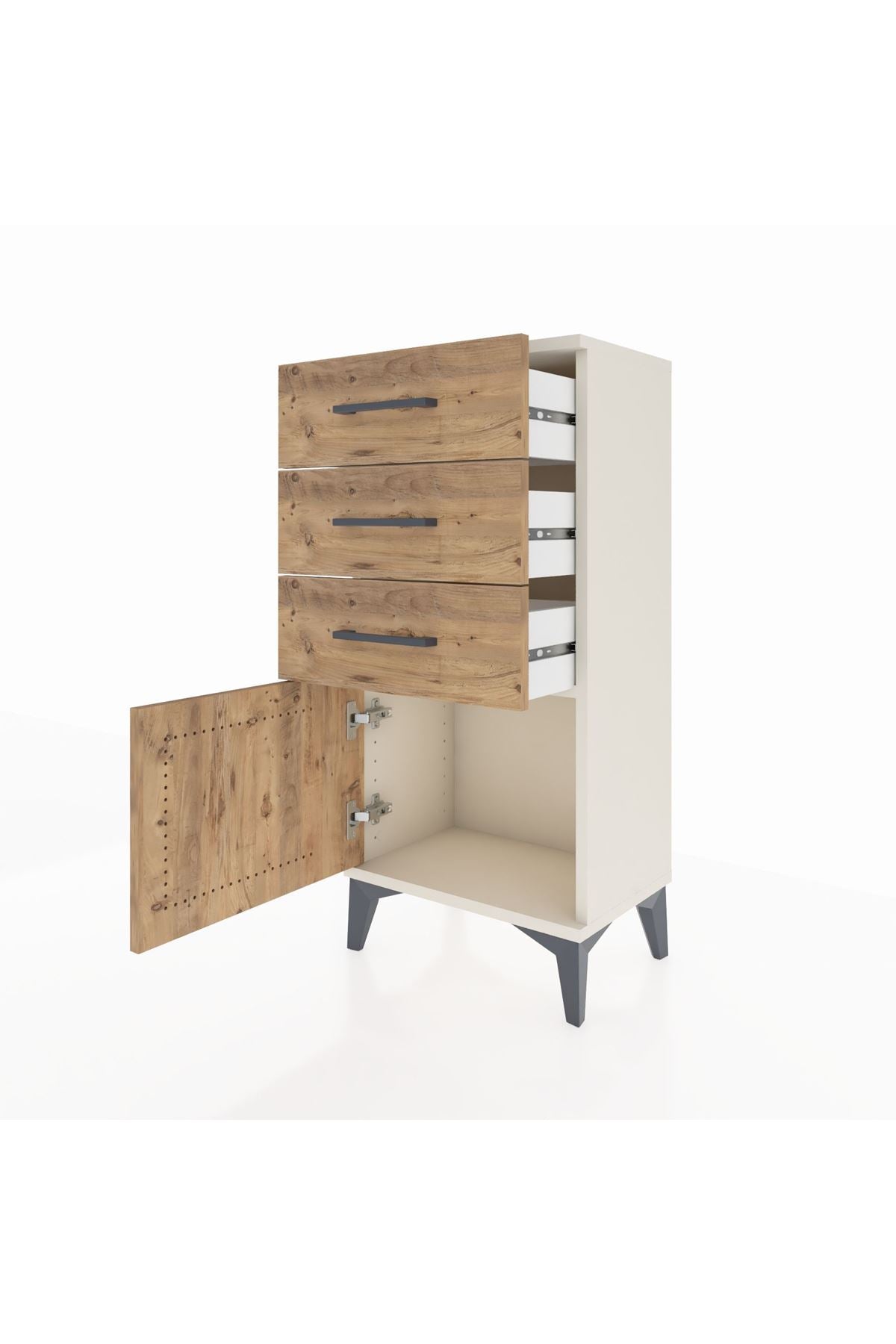 Arges Komodin 3 Çekmeceli Tek Kapaklı 44x30x96 Aytaşı-Çam