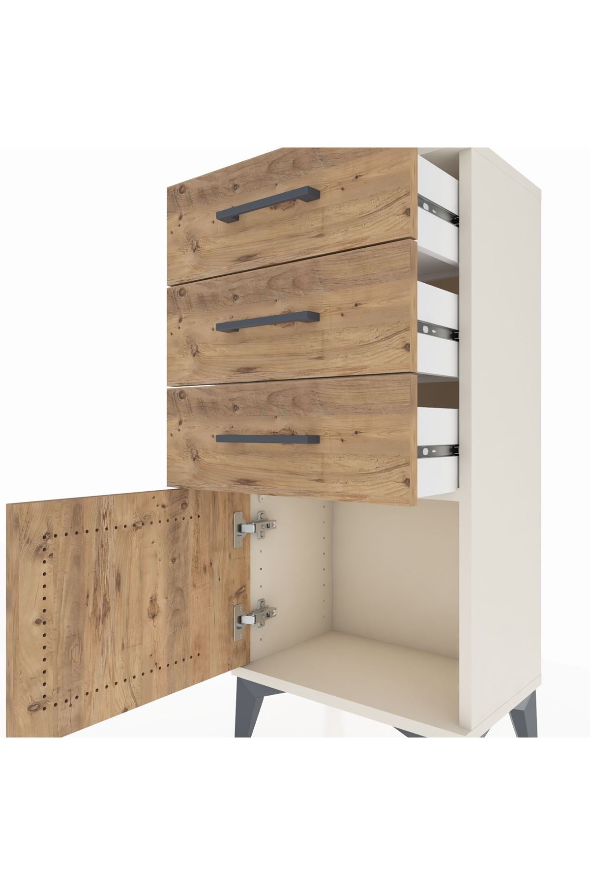 Arges Komodin 3 Çekmeceli Tek Kapaklı 44x30x96 Aytaşı-Çam