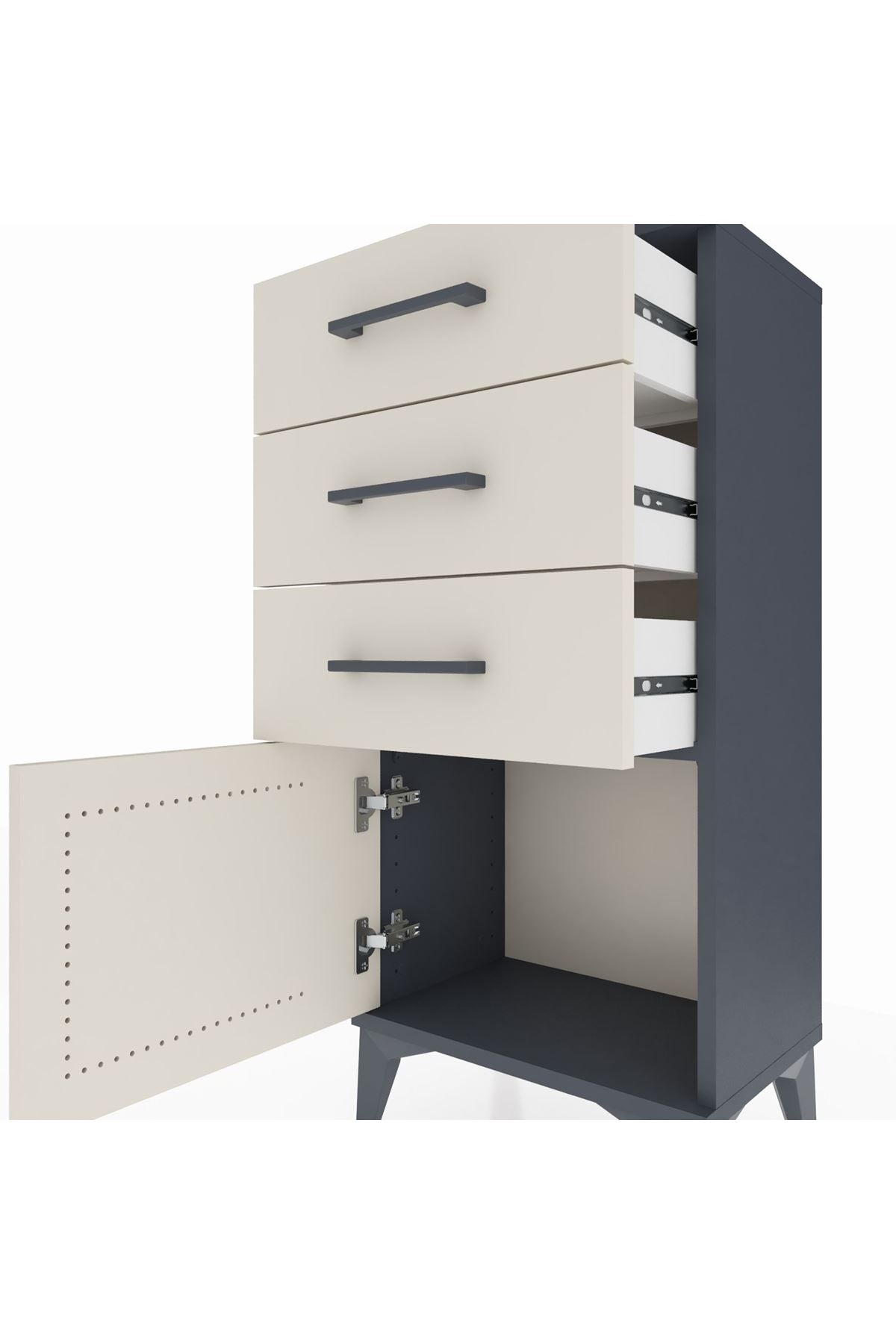 Arges Komodin 3 Çekmeceli Tek Kapaklı 44x30x96 Antrasit-Aytaşı