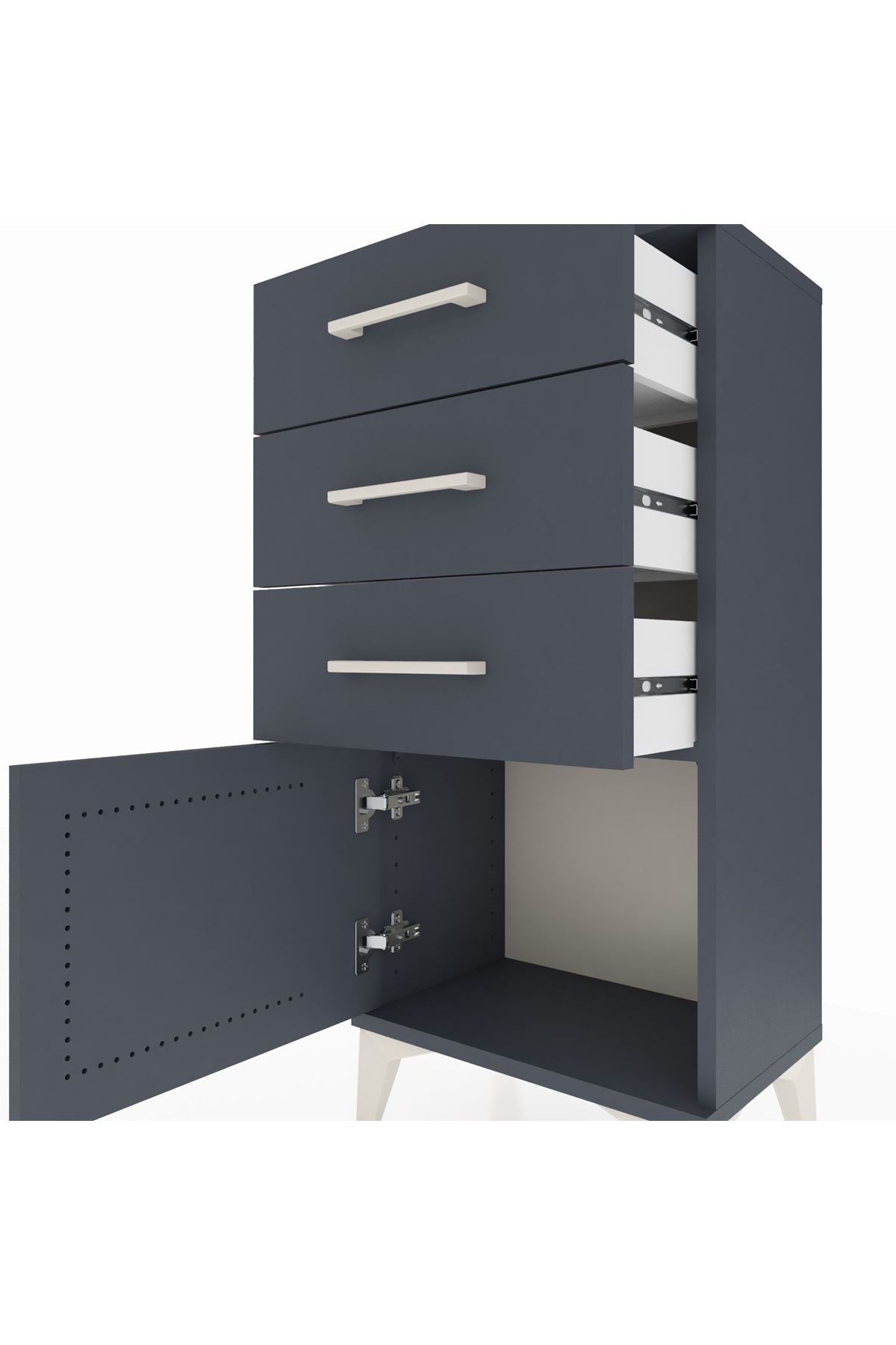 Arges Komodin 3 Çekmeceli Tek Kapaklı 44x30x96 Antrasit-Antrasit