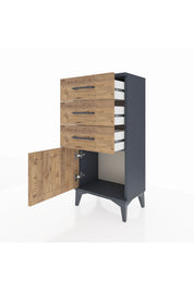 Arges Komodin 3 Çekmeceli Tek Kapaklı 44x30x96 Antrasit-Çam