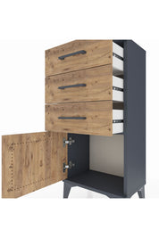 Arges Komodin 3 Çekmeceli Tek Kapaklı 44x30x96 Antrasit-Çam