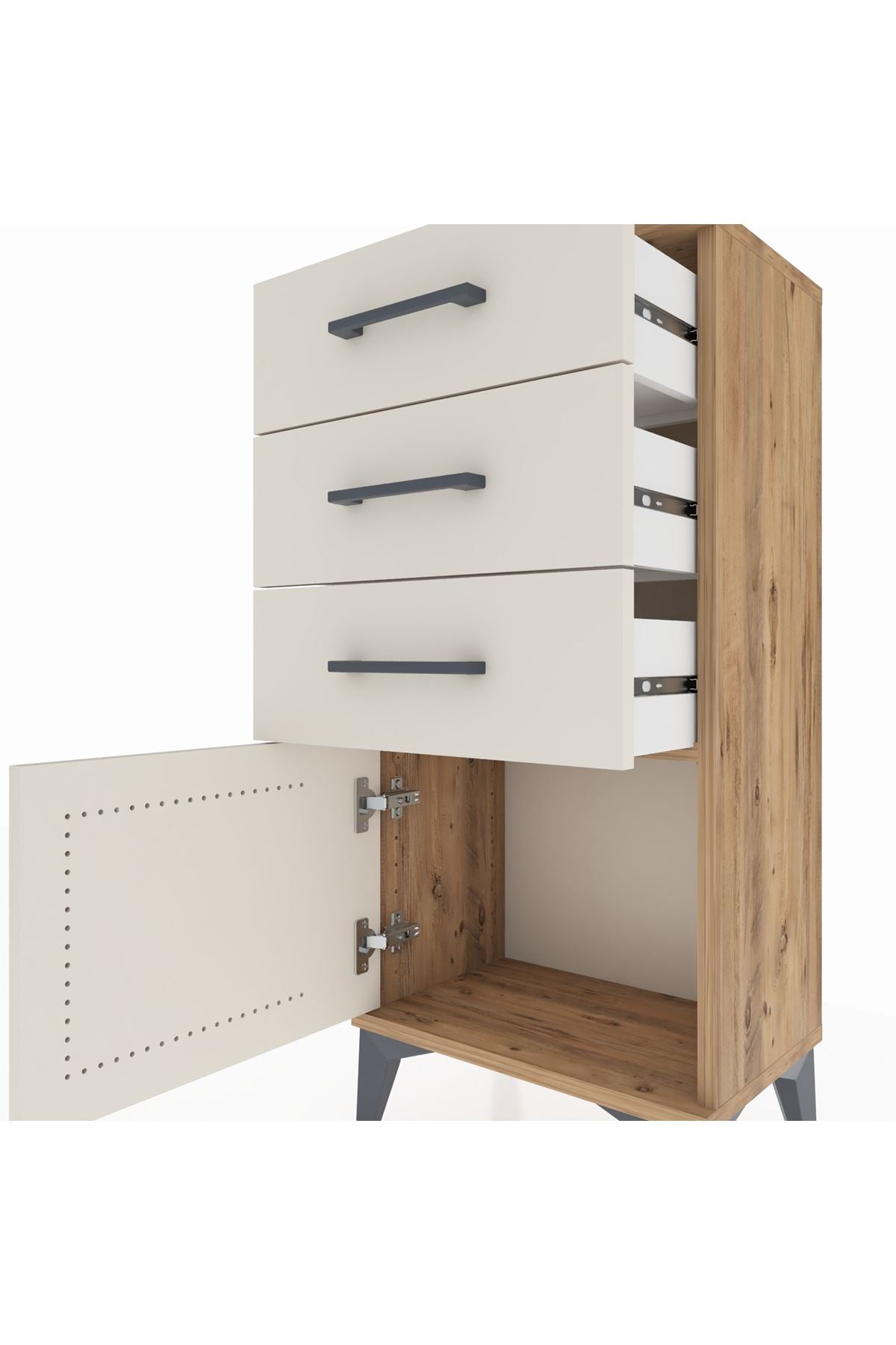 Arges Komodin 3 Çekmeceli Tek Kapaklı 44x30x96 Çam-Aytaşı