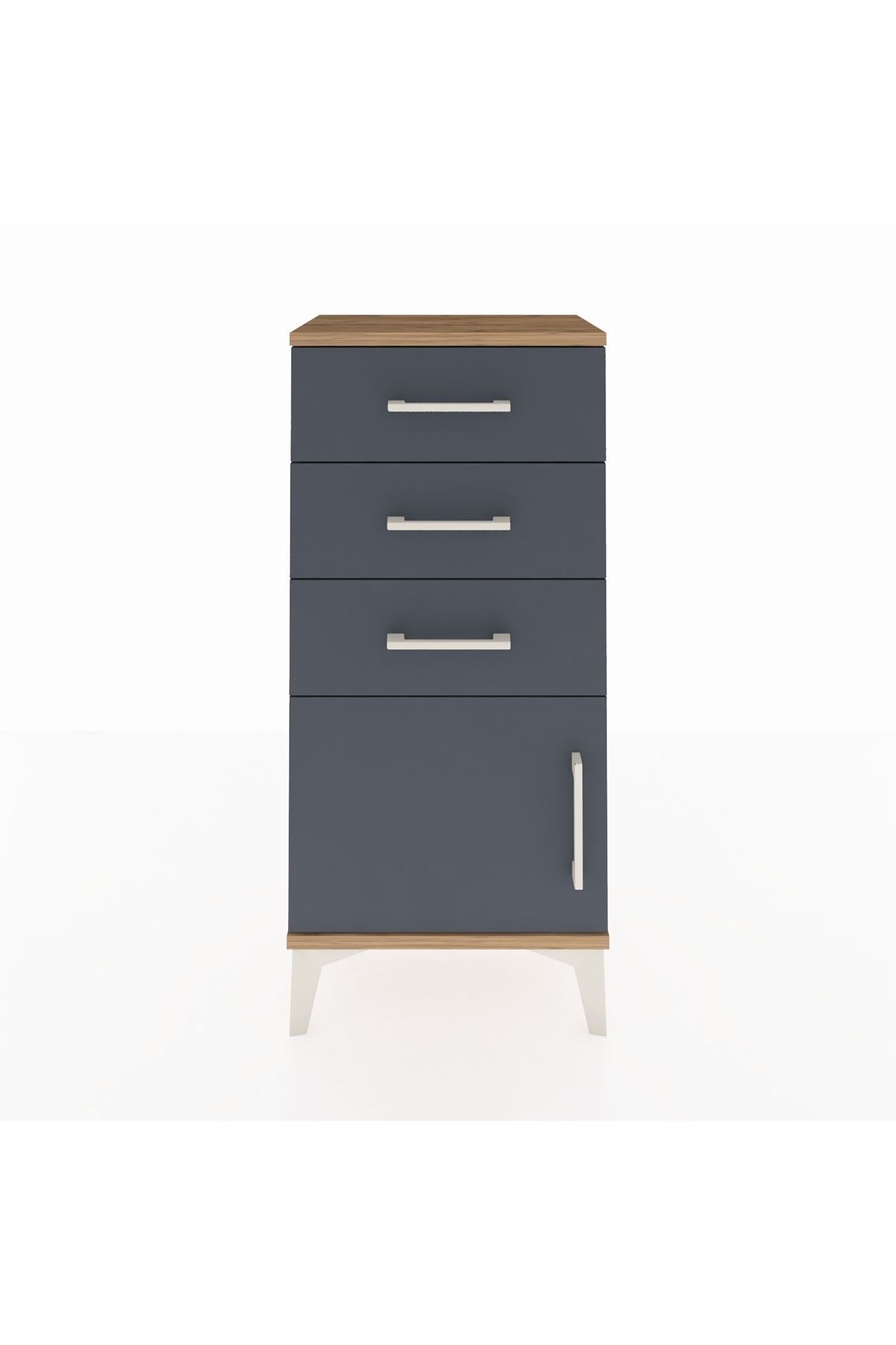 Arges Komodin 3 Çekmeceli Tek Kapaklı 44x30x96 Çam-Antrasit