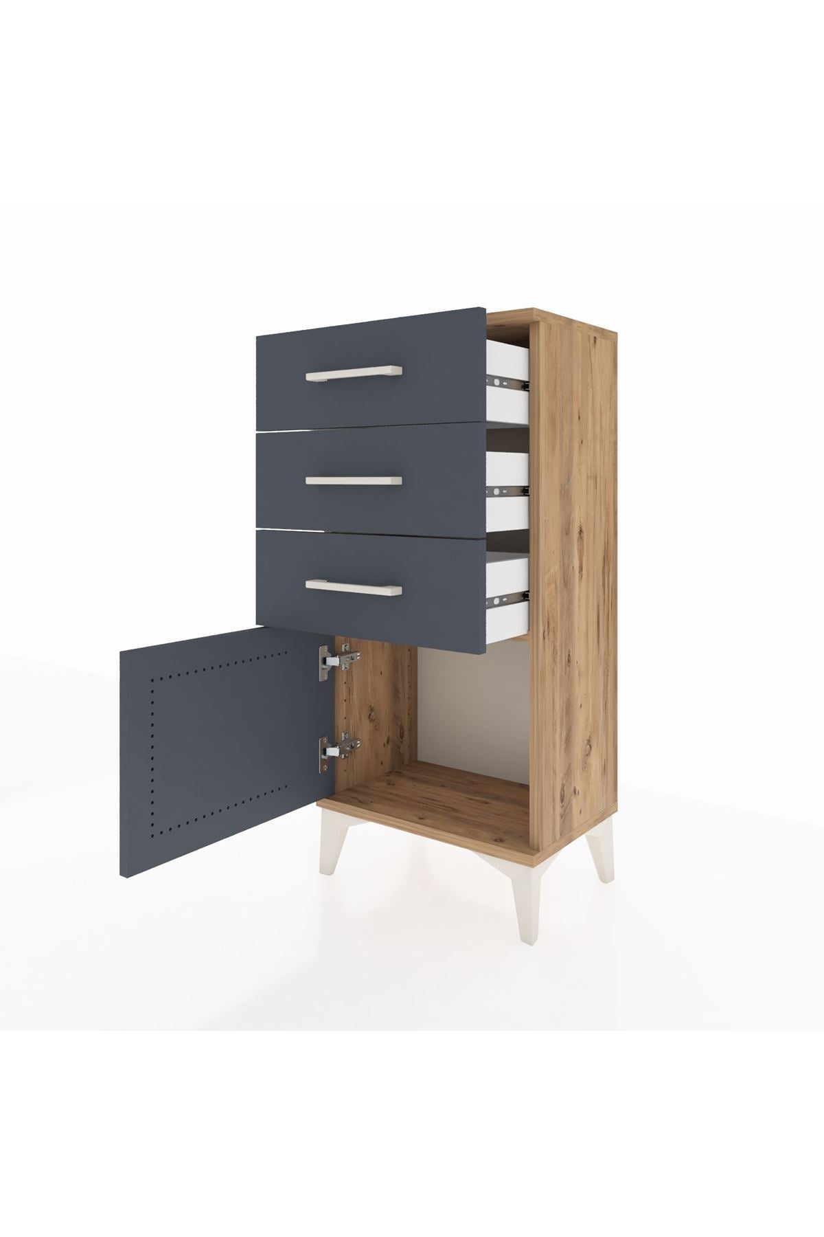 Arges Komodin 3 Çekmeceli Tek Kapaklı 44x30x96 Çam-Antrasit