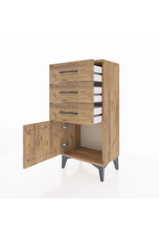 Arges Komodin 3 Çekmeceli Tek Kapaklı 44x30x96 Çam-Çam