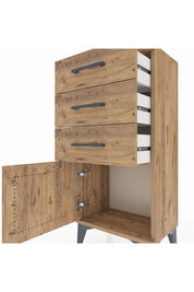 Arges Komodin 3 Çekmeceli Tek Kapaklı 44x30x96 Çam-Çam