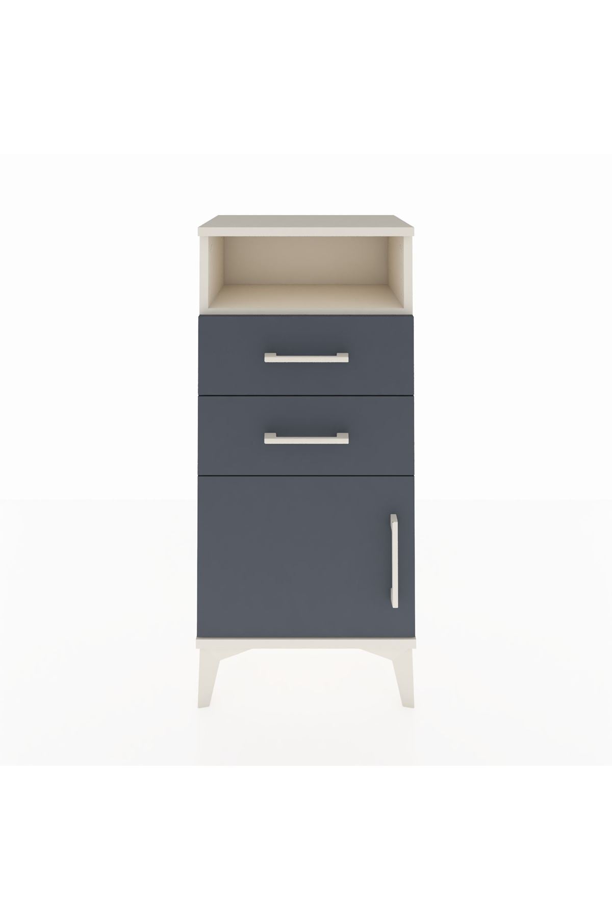 Arges Komodin Tek Raflı 2 Çekmeceli Tek Kapaklı 44x30x96 Aytaşı-Antrasit