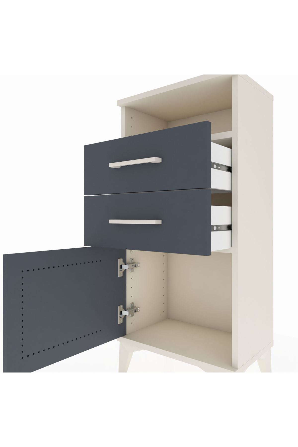 Arges Komodin Tek Raflı 2 Çekmeceli Tek Kapaklı 44x30x96 Aytaşı-Antrasit