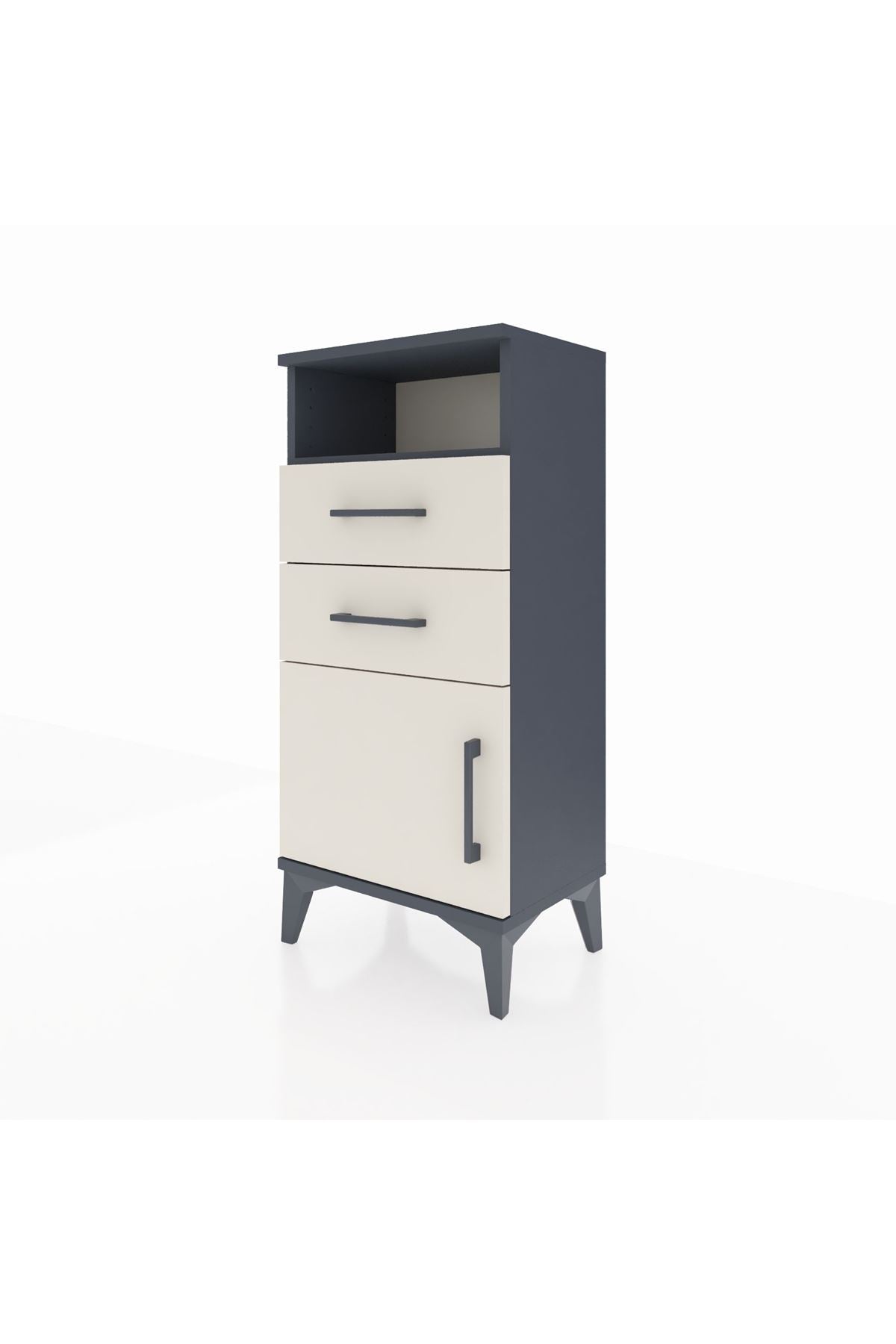 Arges Komodin Tek Raflı 2 Çekmeceli Tek Kapaklı 44x30x96 Antrasit-Aytaşı
